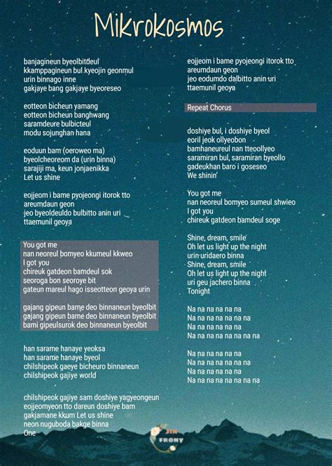 Mikrokosmos lyrics english - [Refrain] Baby, don't leave Just stay by my side, yeah To you, who see me bigger than what my little self is (to you) So that I can give as much as I’ve received (oh-oh) So that I can keep my ...